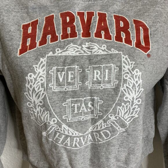 HARVARD UNIVERSITY Girls Cropped Sweatshirt Crewneck School Seal Logo Gray 14/16 - Picture 4 of 8